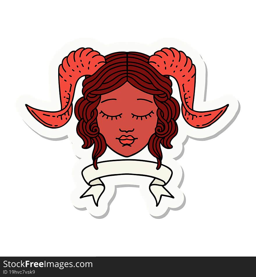 tiefling character face with scroll banner sticker