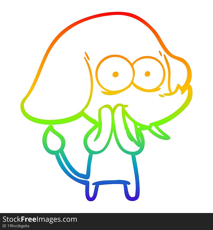 rainbow gradient line drawing happy cartoon elephant