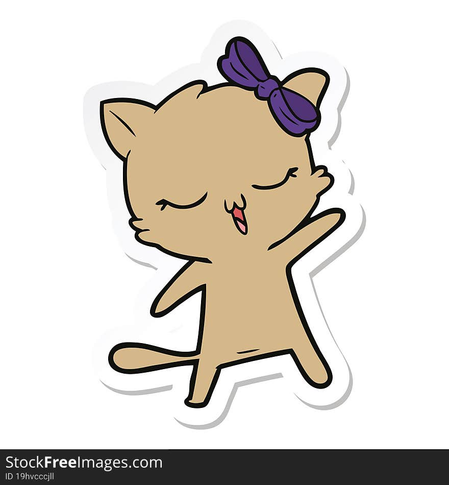 sticker of a cartoon cat with bow on head