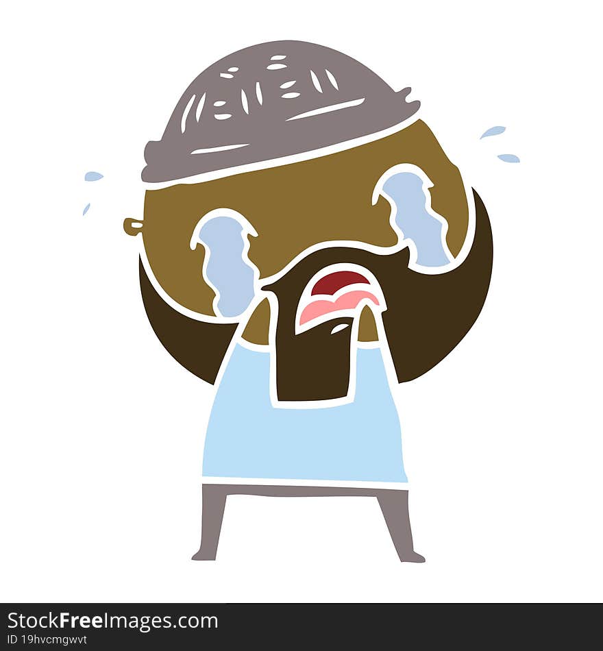 flat color style cartoon bearded man crying