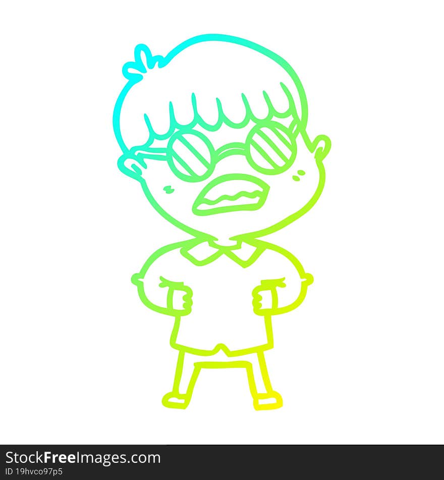 cold gradient line drawing cartoon boy wearing spectacles