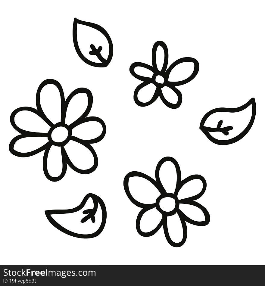 quirky line drawing cartoon flowers