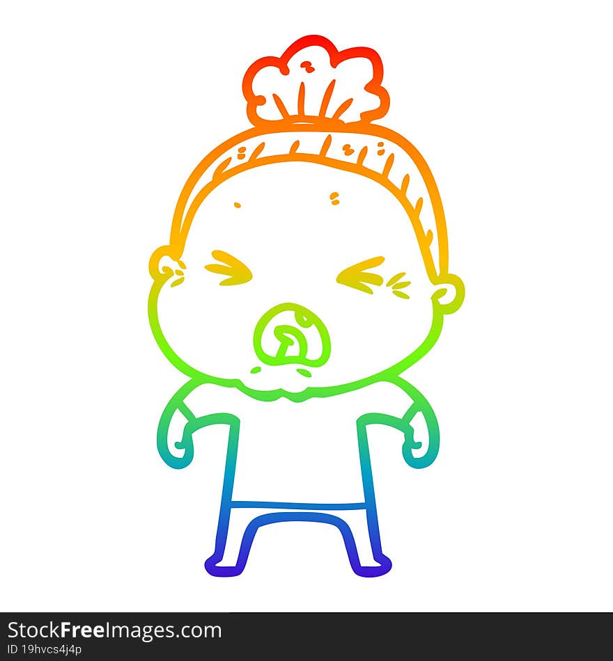 rainbow gradient line drawing cartoon angry old woman