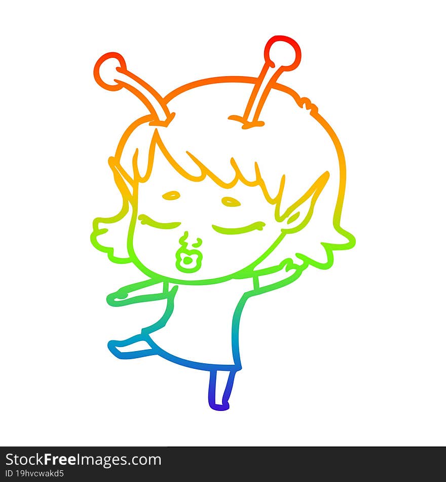 rainbow gradient line drawing cute alien girl cartoon