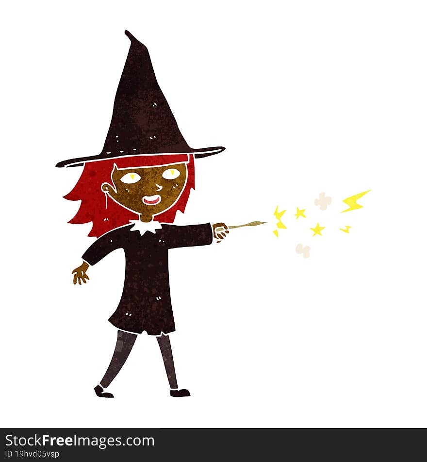 cartoon witch girl casting spell