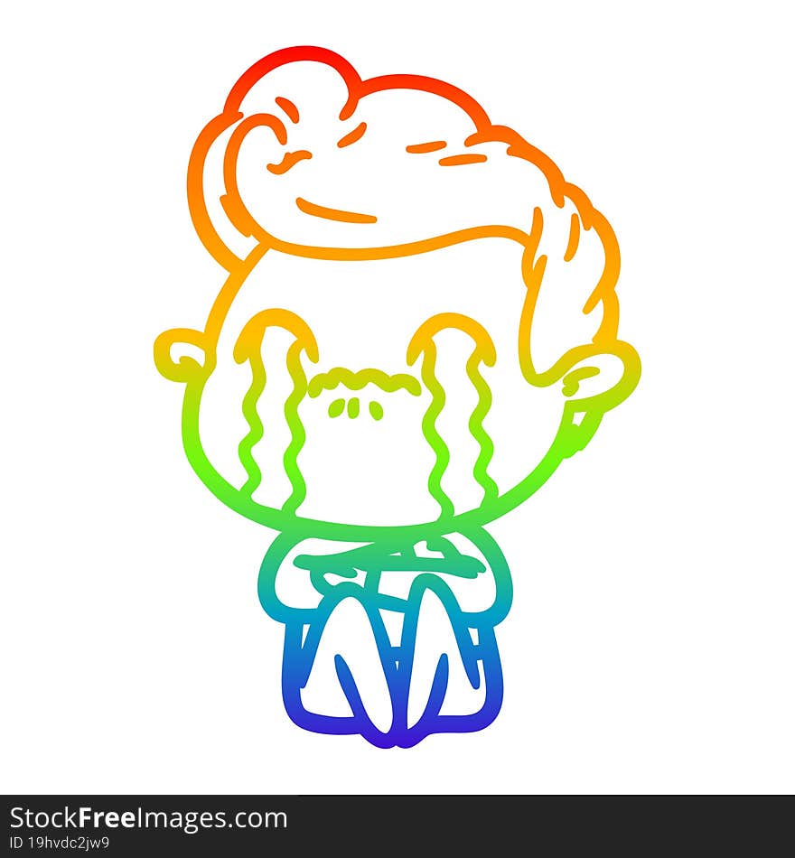 rainbow gradient line drawing of a cartoon man crying