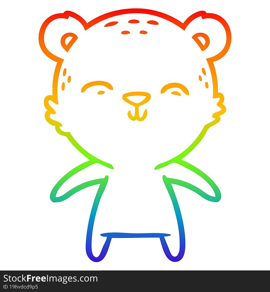 rainbow gradient line drawing of a happy cartoon bear