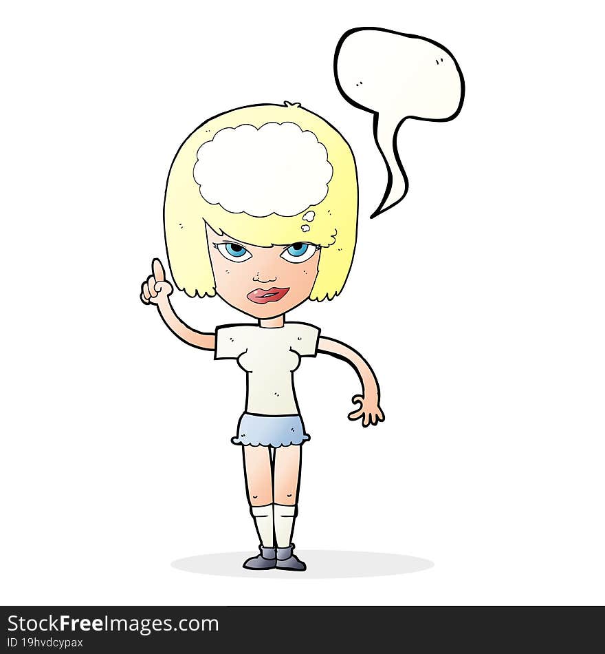 cartoon woman with idea with speech bubble