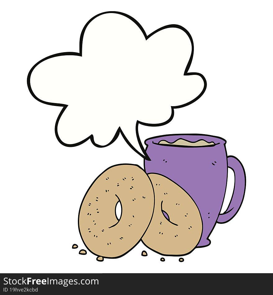 cartoon coffee and donuts and speech bubble