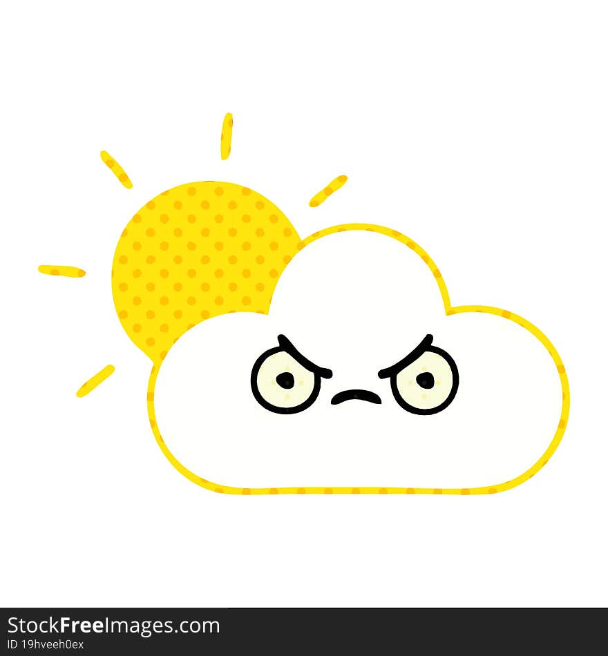 comic book style cartoon of a sunshine and cloud