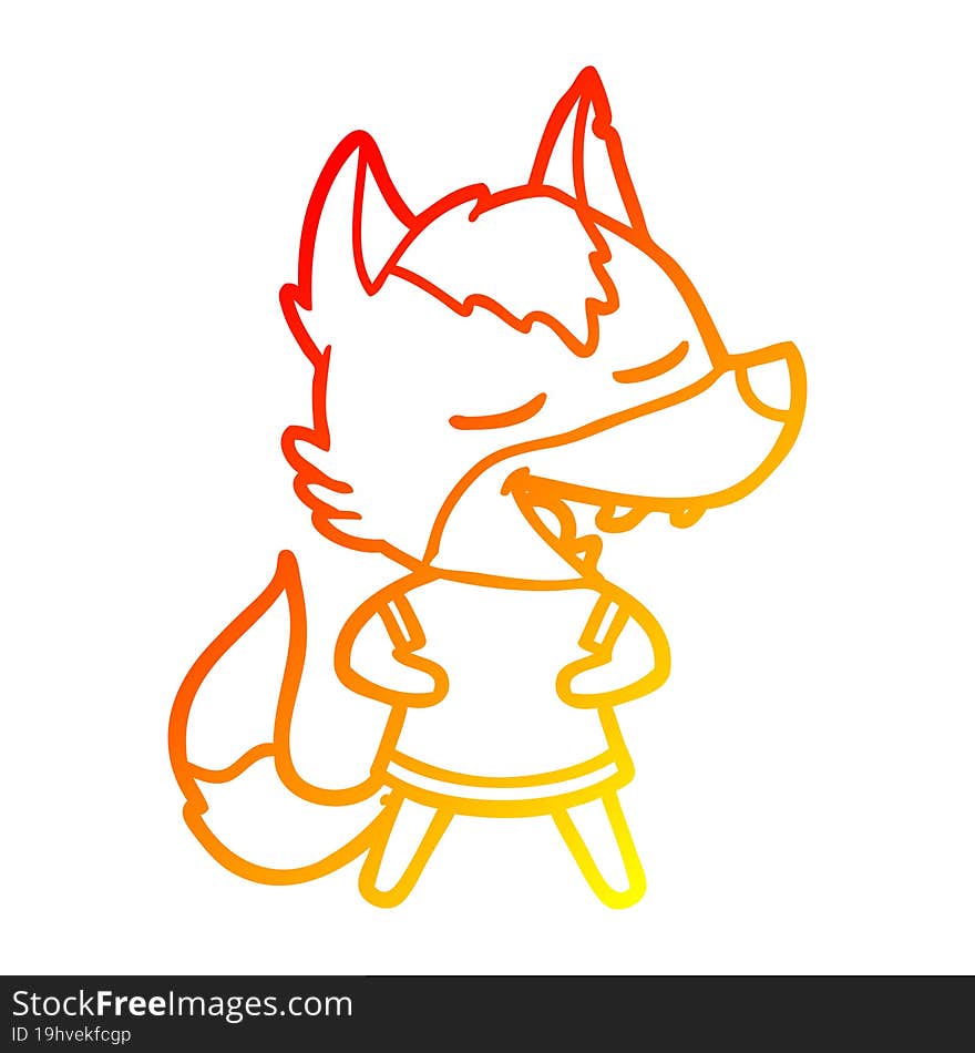 warm gradient line drawing cartoon wolf laughing