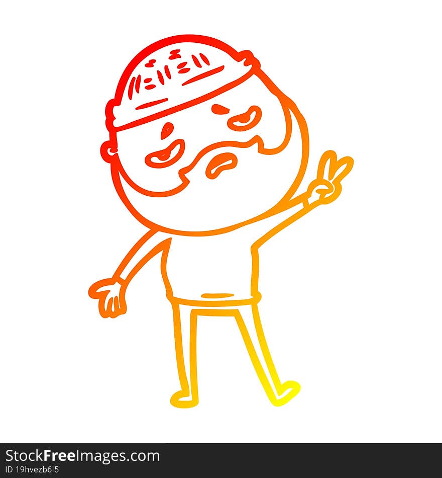 warm gradient line drawing cartoon worried man with beard