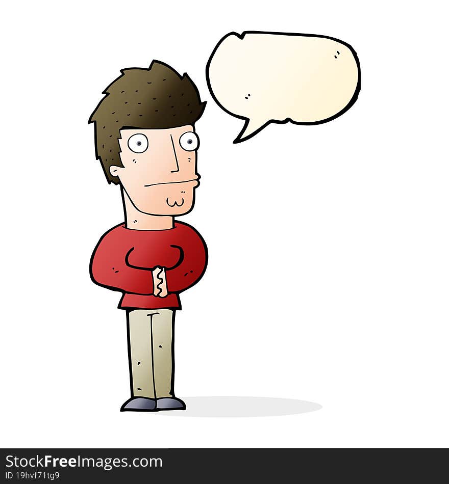 cartoon worried man with speech bubble