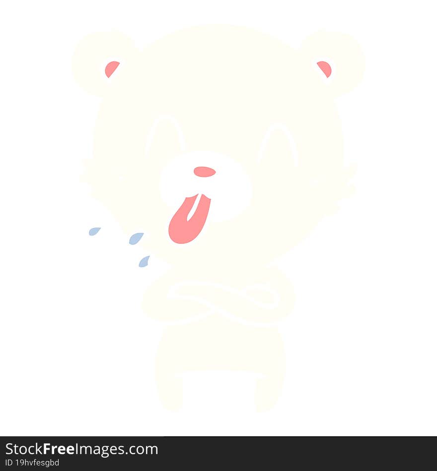 rude flat color style cartoon polar bear sticking out tongue