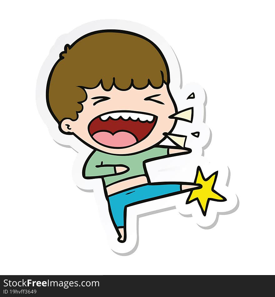 sticker of a cartoon laughing man