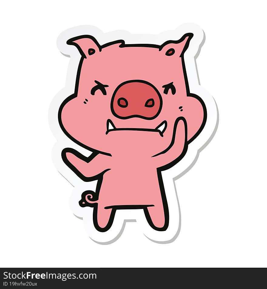 sticker of a angry cartoon pig