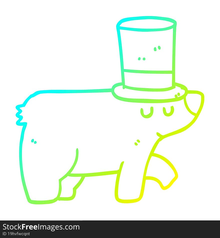 cold gradient line drawing cartoon bear wearing top hat