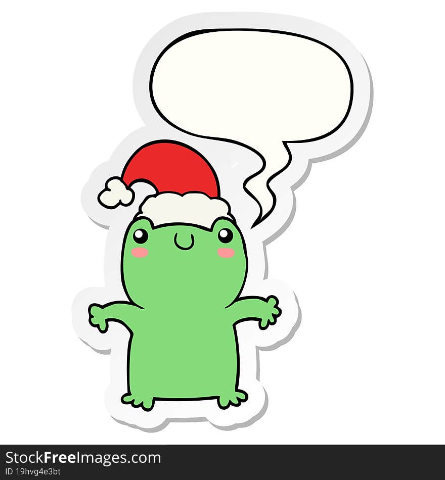 cute cartoon frog wearing christmas hat with speech bubble sticker