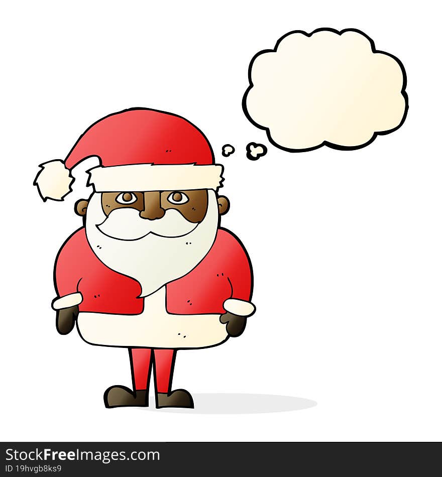 cartoon santa claus with thought bubble