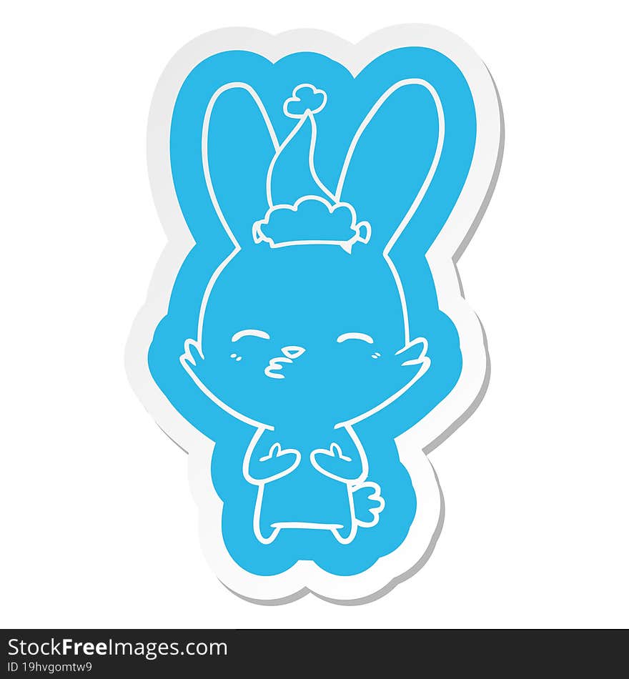 curious bunny cartoon  sticker of a wearing santa hat