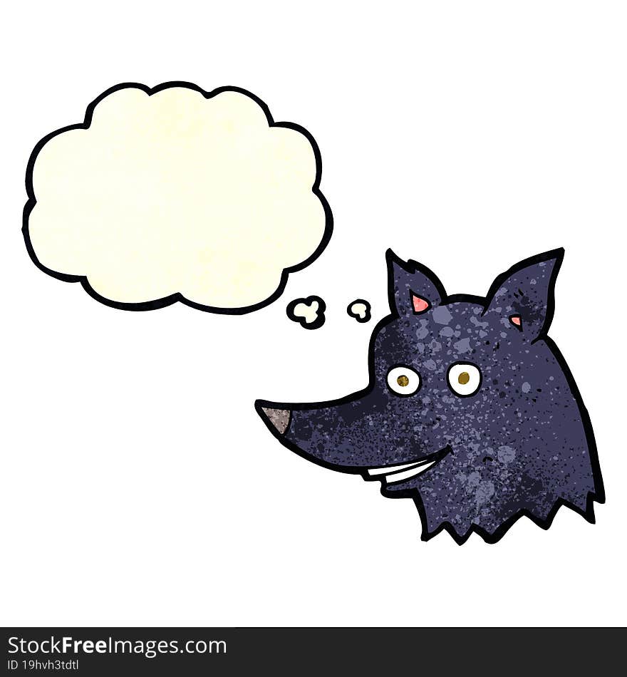 cartoon wolf head with thought bubble