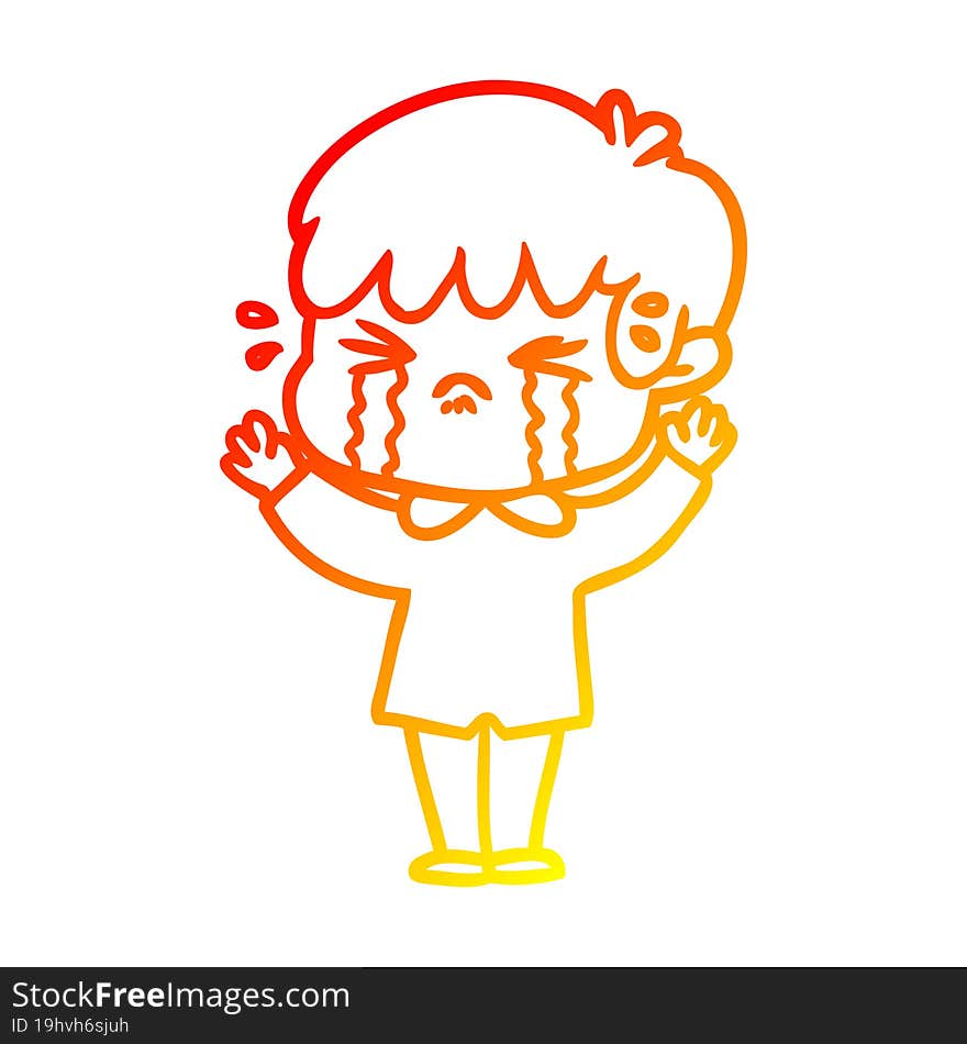 warm gradient line drawing cartoon boy crying