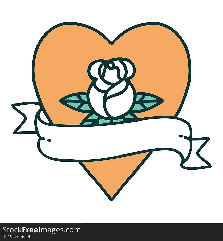 iconic tattoo style image of a heart rose and banner. iconic tattoo style image of a heart rose and banner