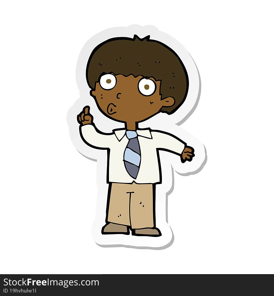 sticker of a cartoon school boy with question