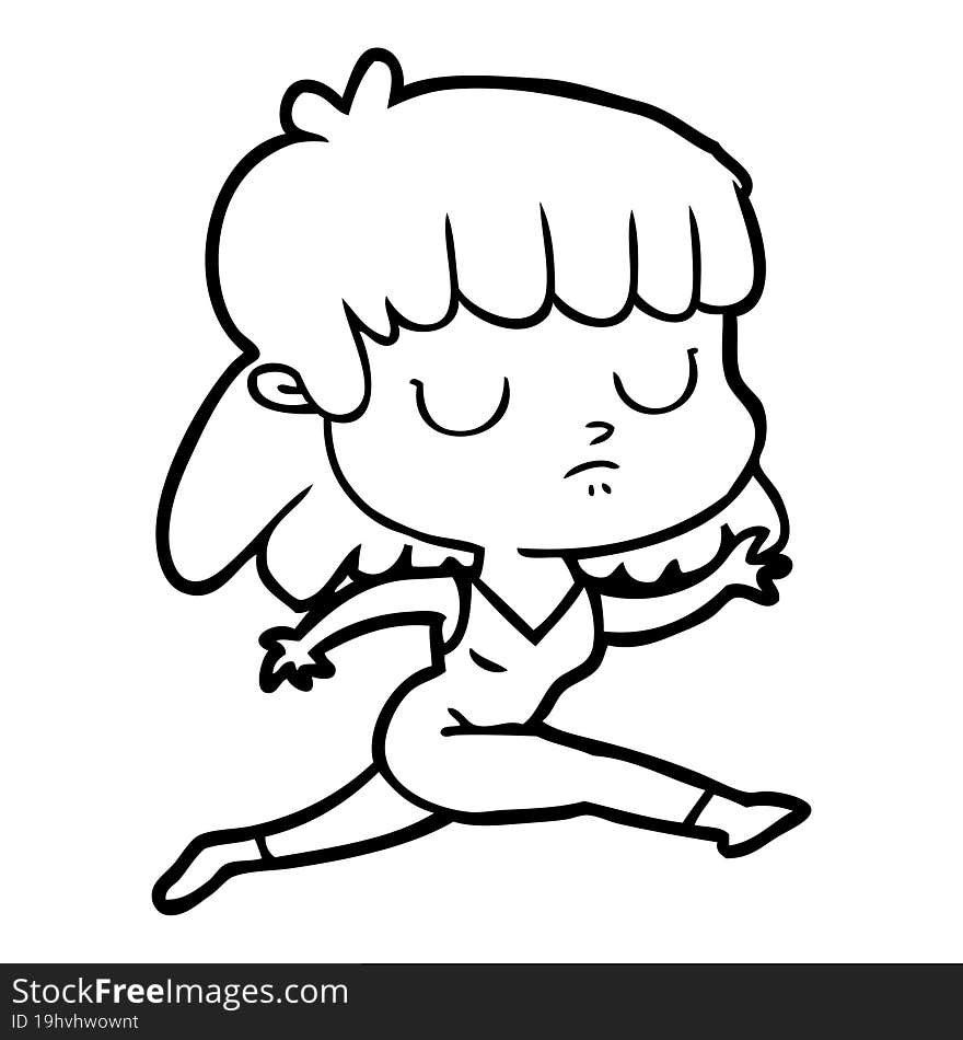 cartoon indifferent woman running. cartoon indifferent woman running