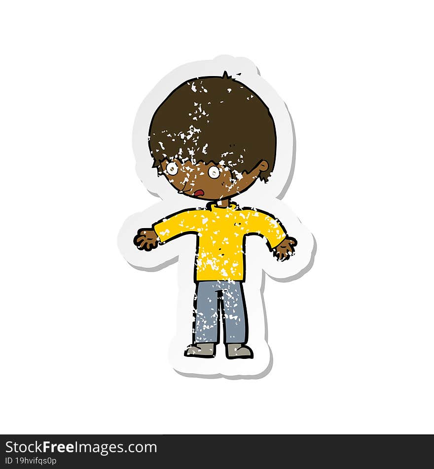 retro distressed sticker of a cartoon confused boy