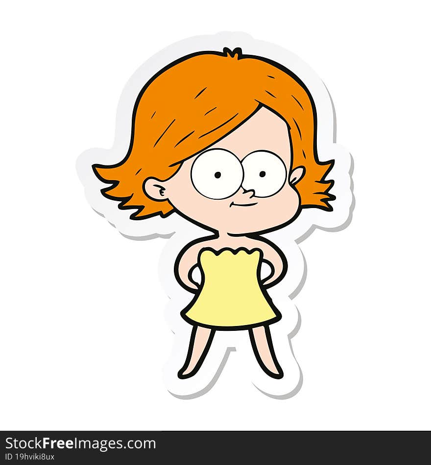 sticker of a happy cartoon girl