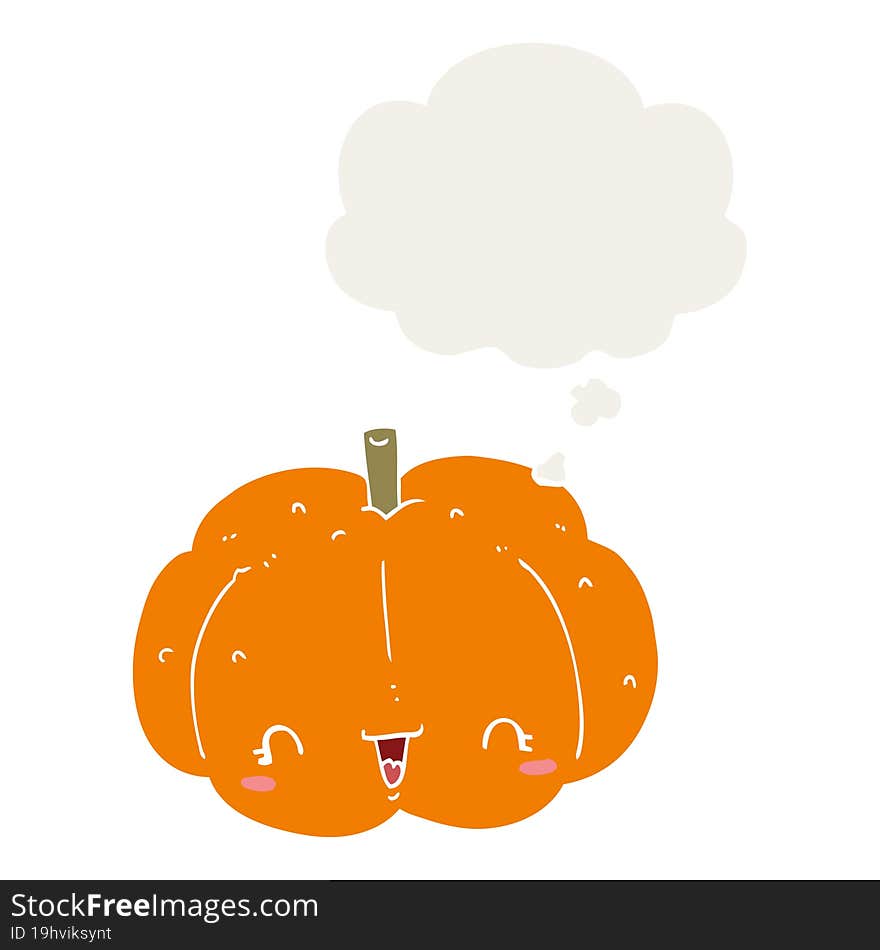 cartoon pumpkin and thought bubble in retro style