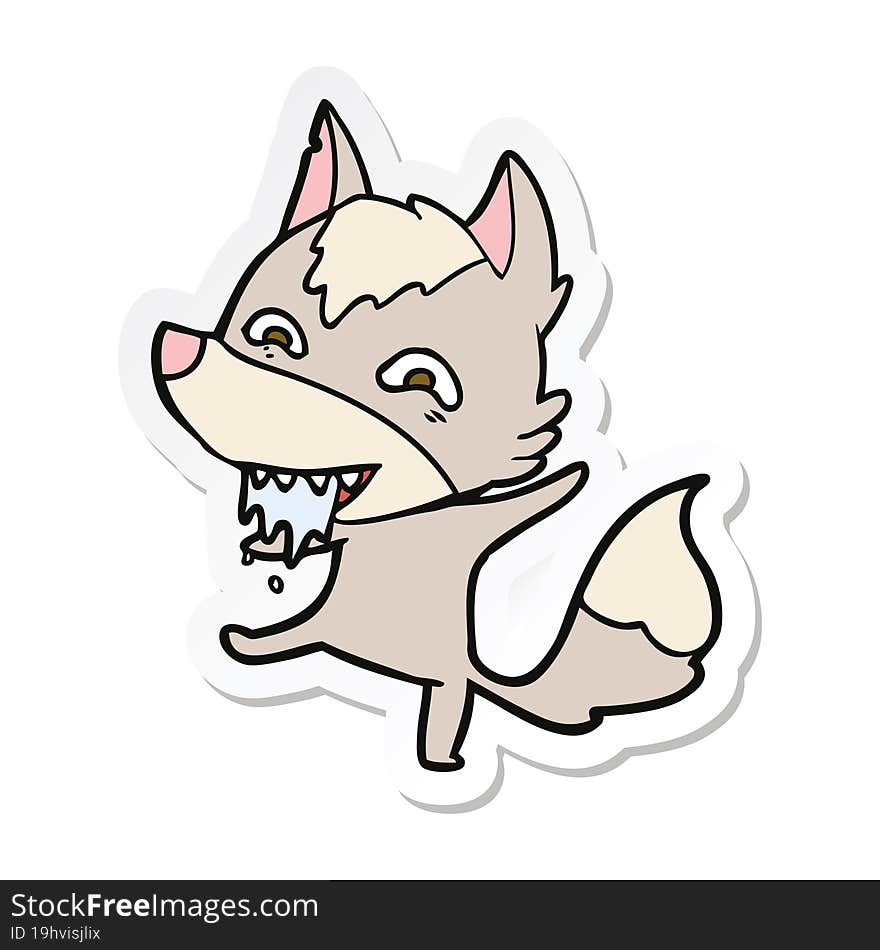 sticker of a cartoon hungry wolf