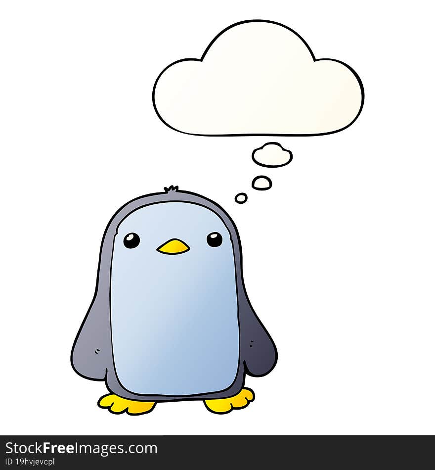 Cute Cartoon Penguin And Thought Bubble In Smooth Gradient Style