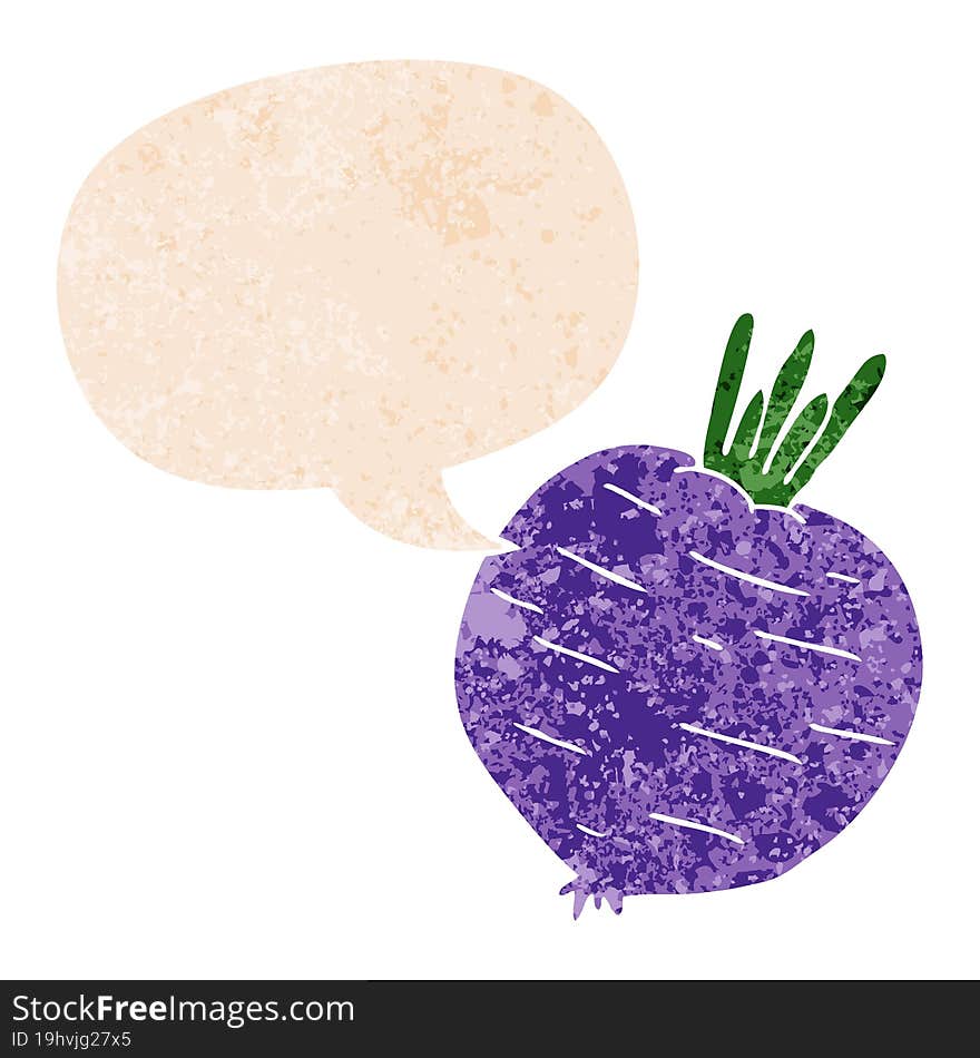 Cartoon Vegetable And Speech Bubble In Retro Textured Style