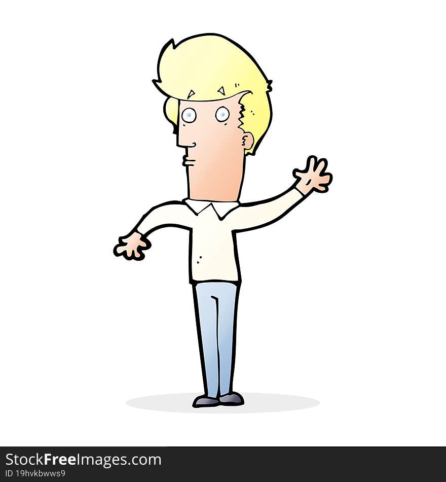 cartoon nervous man waving