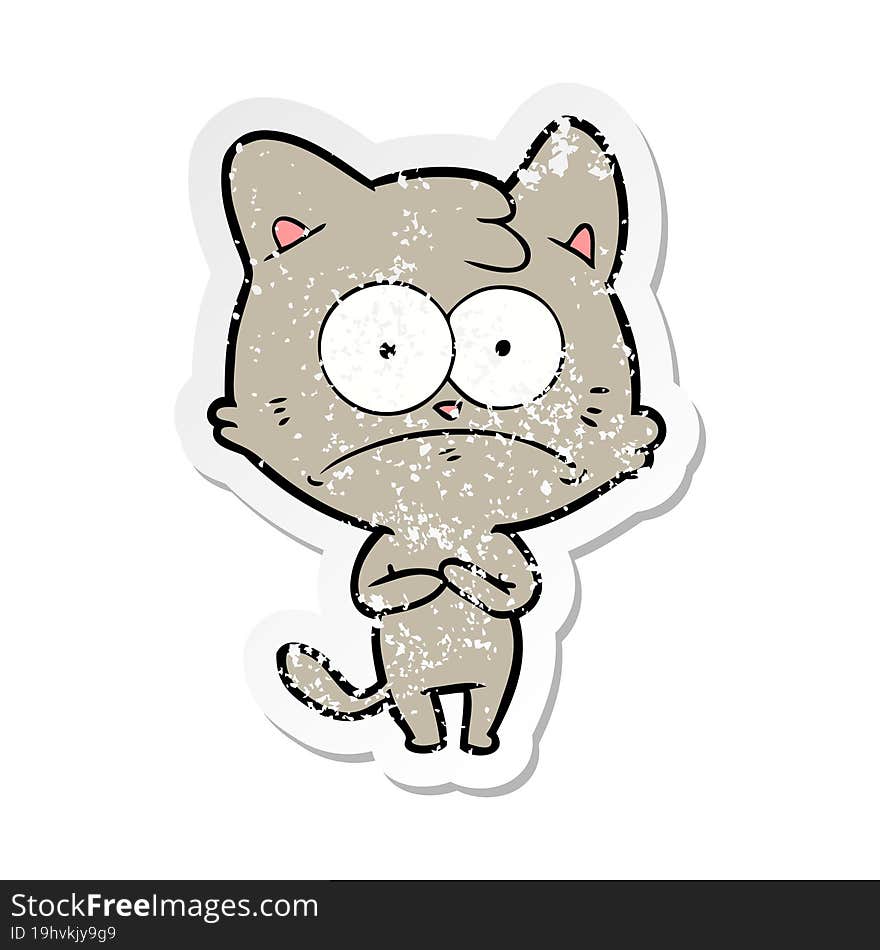 Distressed Sticker Of A Cartoon Nervous Cat