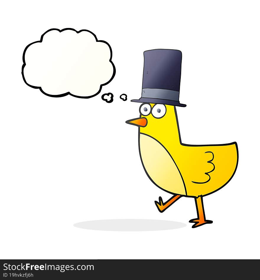 Thought Bubble Cartoon Bird Wearing Hat