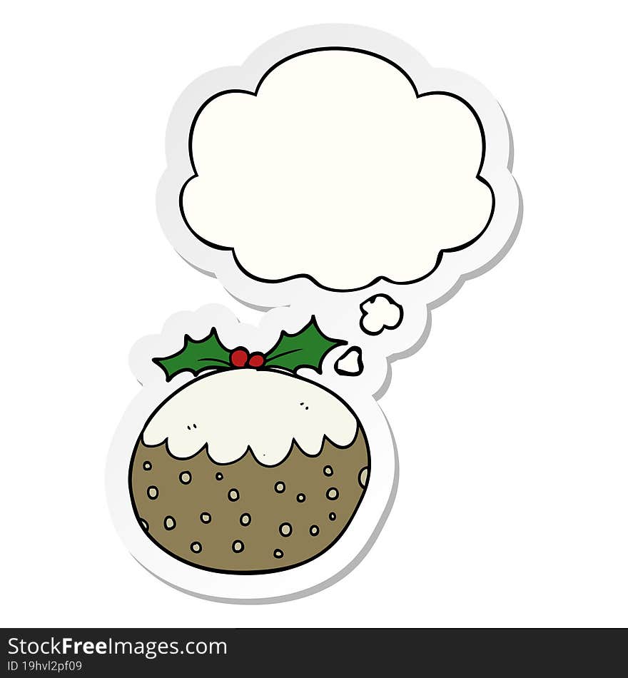 cartoon christmas pudding and thought bubble as a printed sticker