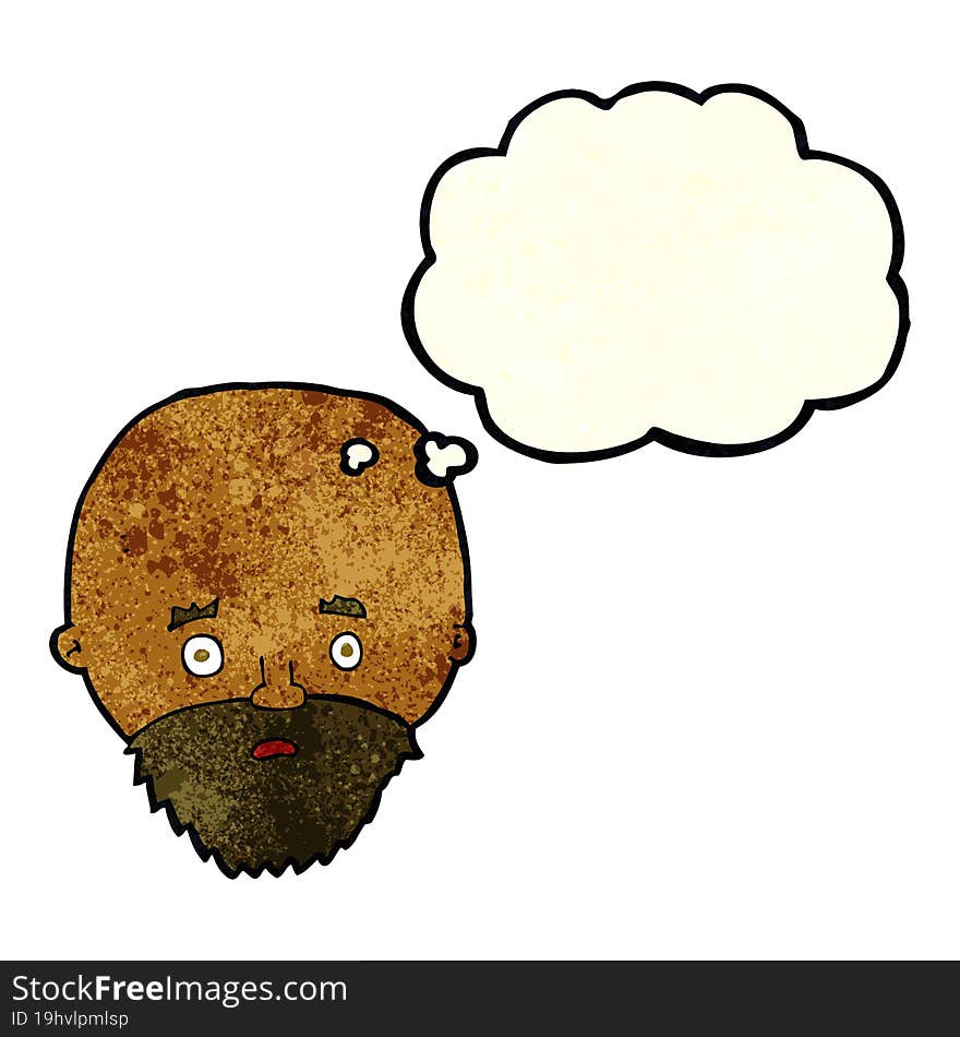 cartoon shocked man with beard with thought bubble