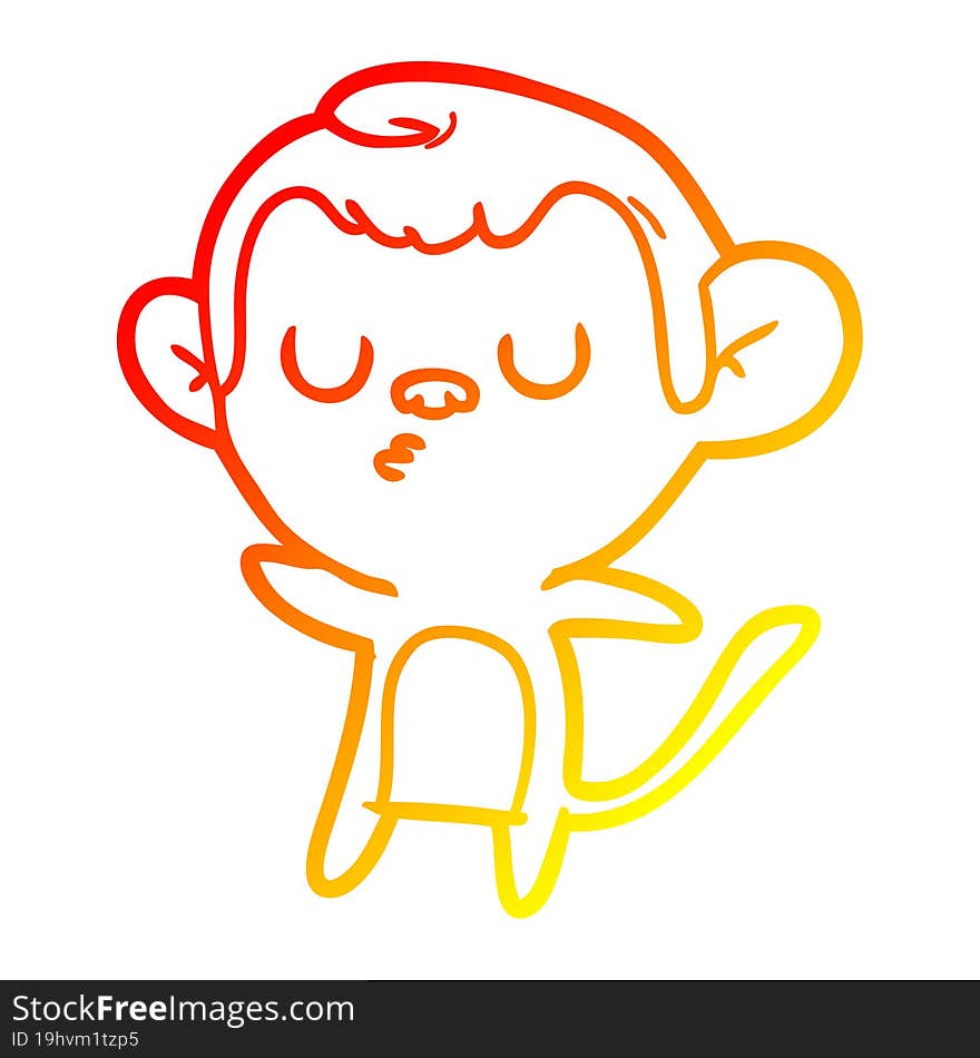 warm gradient line drawing of a cartoon monkey