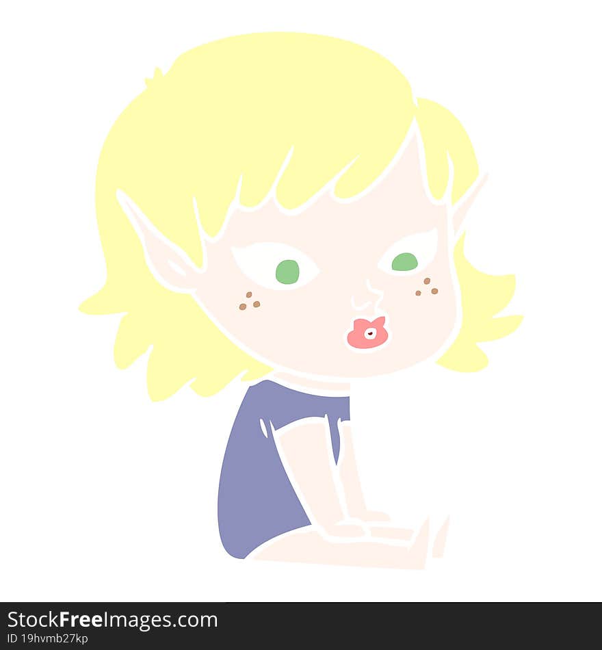 pretty flat color style cartoon elf girl