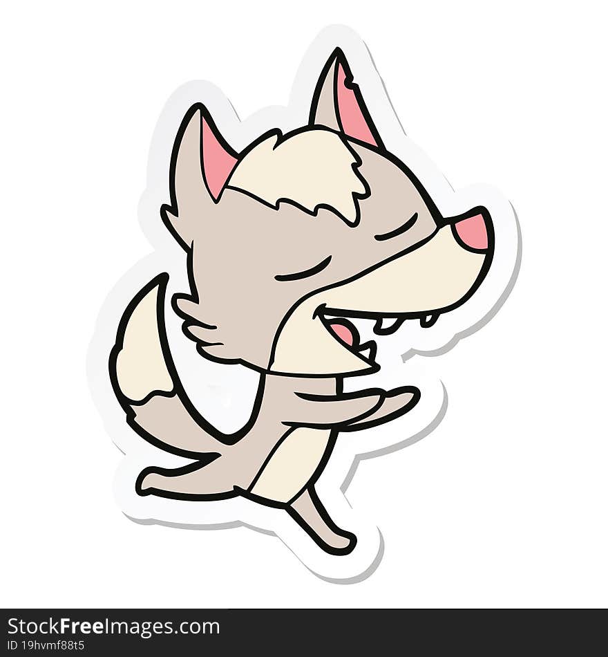 sticker of a cartoon wolf laughing