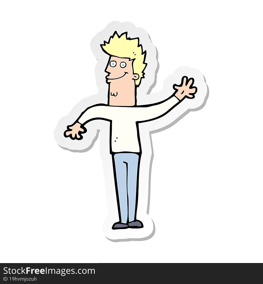 sticker of a cartoon happy waving man