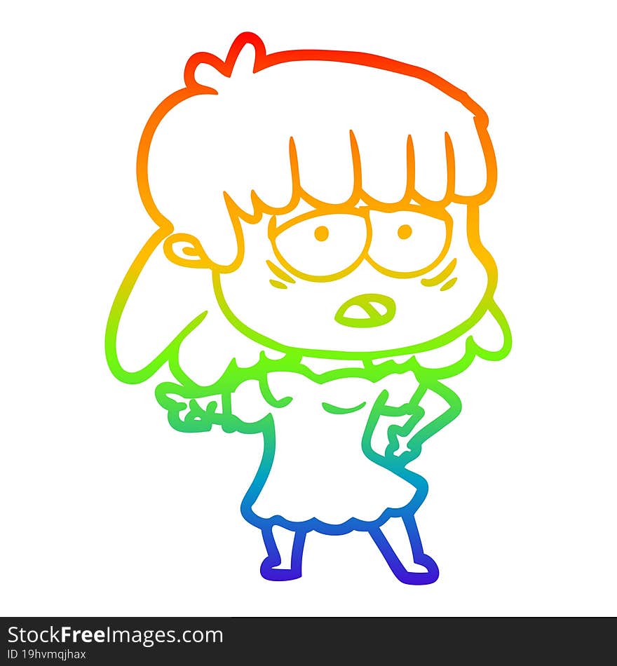 Rainbow Gradient Line Drawing Cartoon Tired Woman