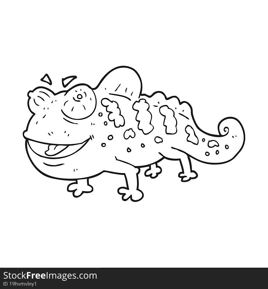 black and white cartoon chameleon