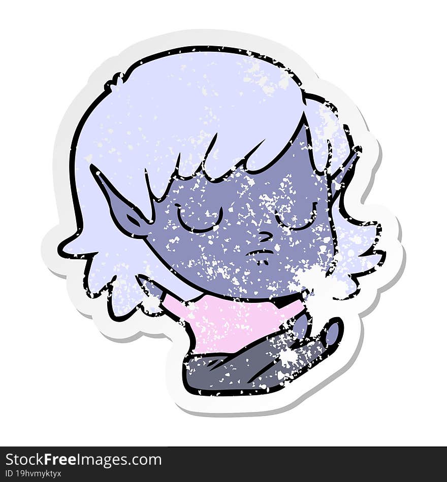 Distressed Sticker Of A Cartoon Elf Girl