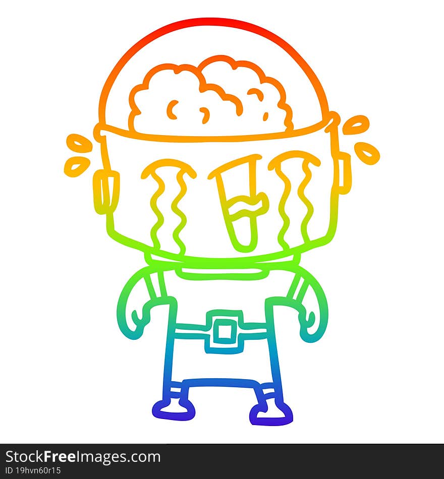 rainbow gradient line drawing cartoon crying robot