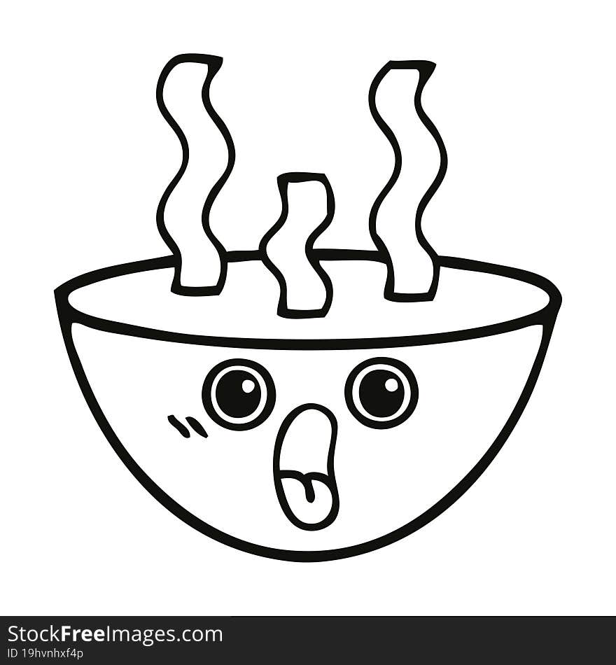 line drawing cartoon bowl of hot soup