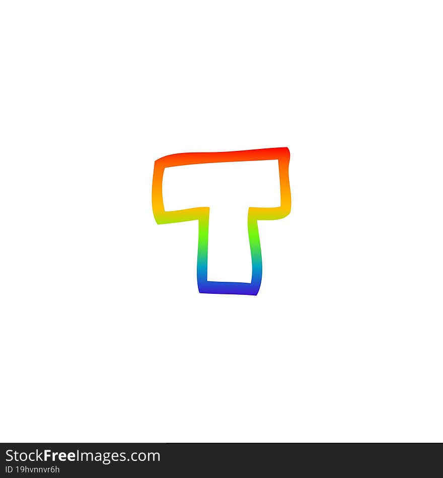 rainbow gradient line drawing of a cartoon letter t